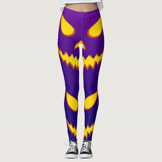 Halloween Grinning Face Jack o Lantern Pumpkin Leggings (Front)