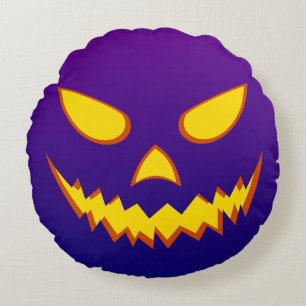 Halloween Grinning Face Jack o Lantern Pumpkin Round Pillow