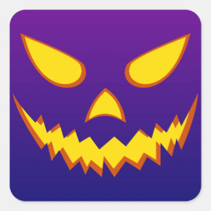 Halloween Grinning Face Jack o Lantern Pumpkin Square Sticker