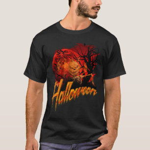 Halloween Grinning Skeleton Pumpkin T-Shirt