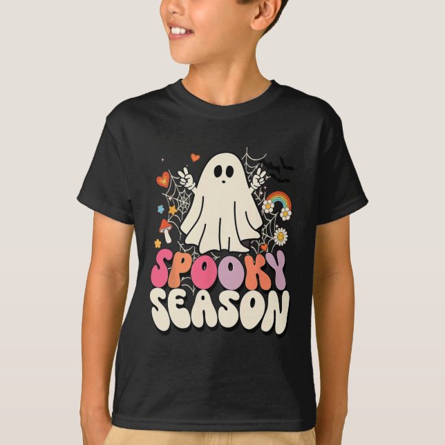 Halloween Groovy Boo Ghost Spooky Mens Kids  T-Shirt (Front)