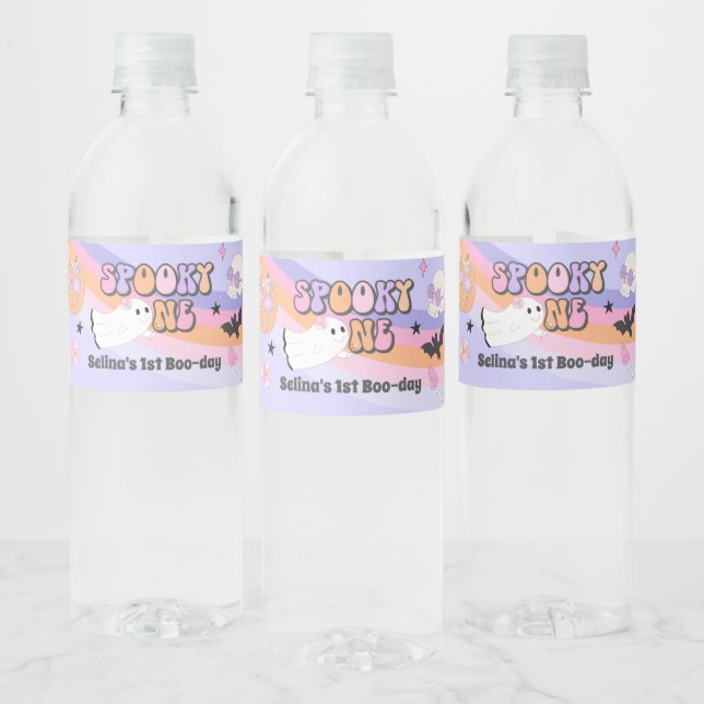 Halloween Groovy Cute Ghost Birthday Party Water Bottle Label (Bottles)