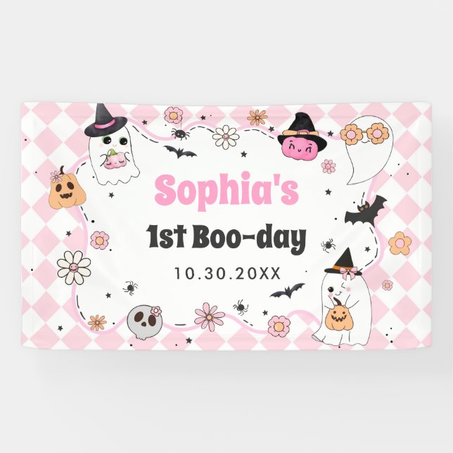 Halloween Groovy Ghost 1st Birthday Banner (Horizontal)