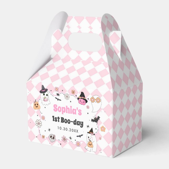 Halloween Groovy Ghost 1st Birthday Favor Box (Front Side)
