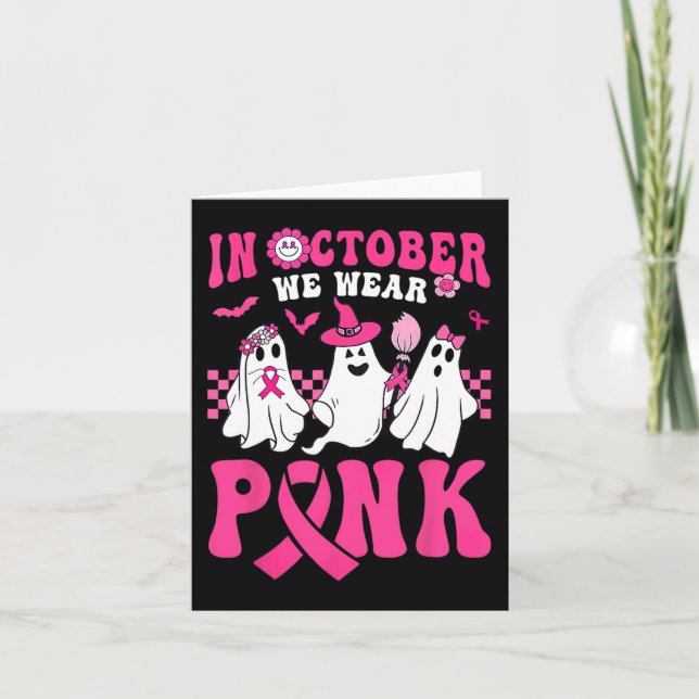 Halloween Groovy Wear Pink Breast Cancer Warrior C Card (Front)