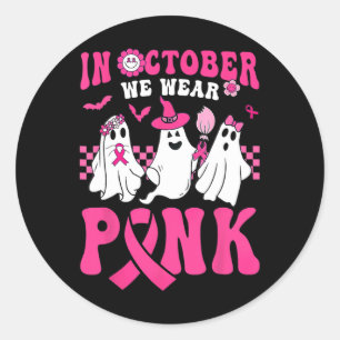 Halloween Groovy Wear Pink Breast Cancer Warrior C Classic Round Sticker