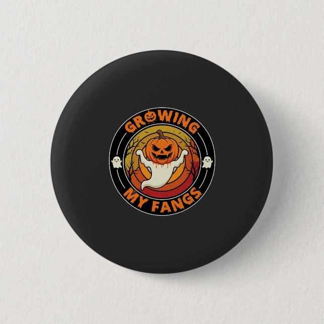 Halloween Growing My Fangs Ghost Pumpkin 2 Inch Round Button (Front)