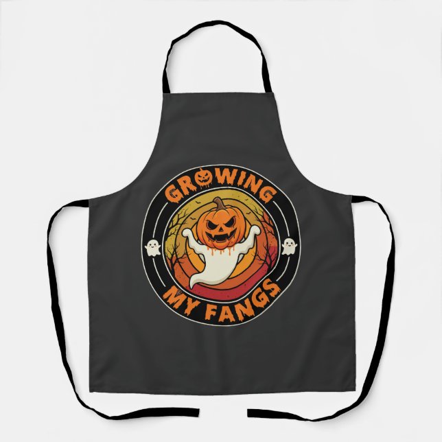 Halloween Growing My Fangs Ghost Pumpkin Apron (Front)
