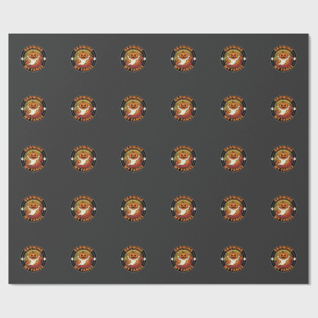 Halloween Growing My Fangs Ghost Pumpkin Wrapping Paper (Flat)