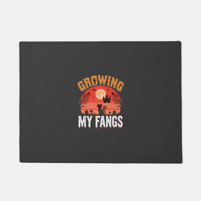 Halloween Growing My Fangs Haunted Cat Doormat (Front)