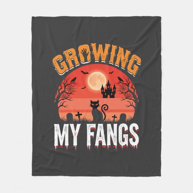 Halloween Growing My Fangs Haunted Cat Fleece Blanket (Front)