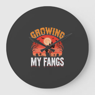 Halloween Growing My Fangs Haunted Cat Large Clock