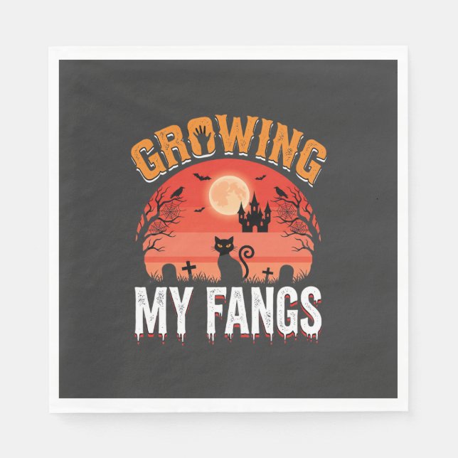 Halloween Growing My Fangs Haunted Cat Napkin (Front)