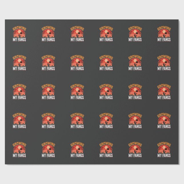 Halloween Growing My Fangs Haunted Cat Wrapping Paper (Flat)