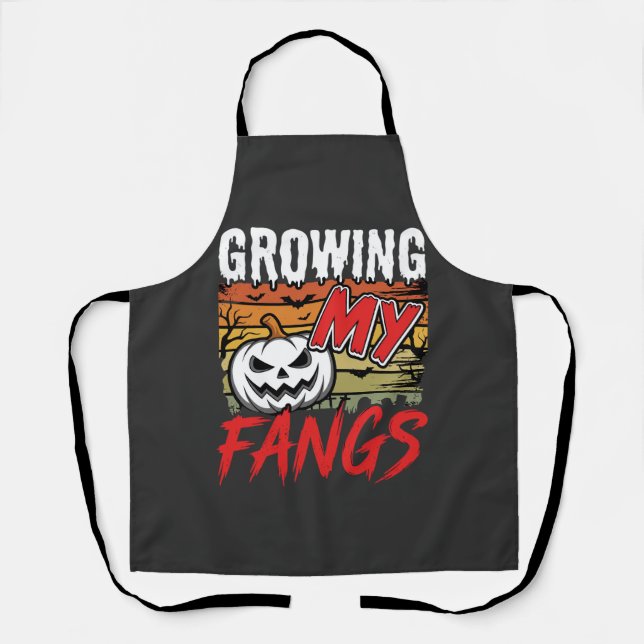 Halloween Growing My Fangs Vampire Pumpkin Apron (Front)
