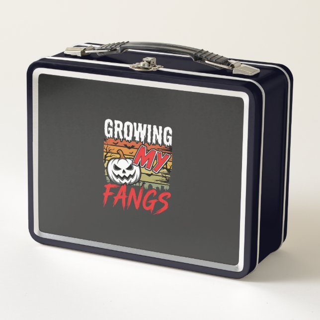 Halloween Growing My Fangs Vampire Pumpkin Metal Lunch Box (Front)