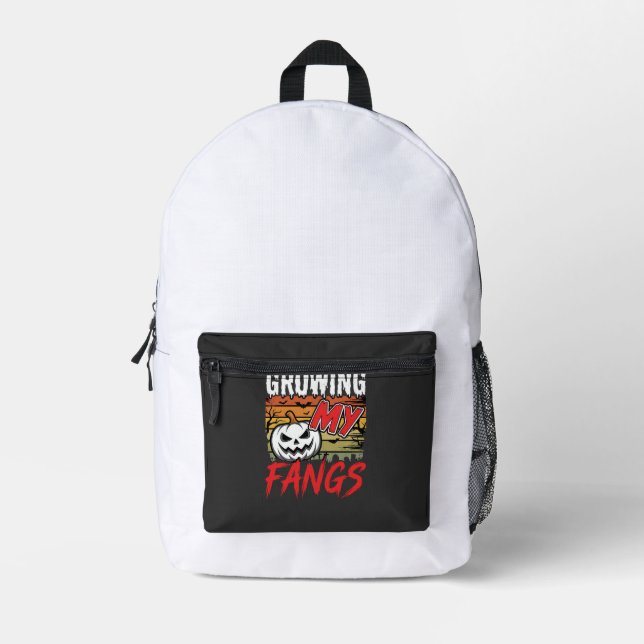 Halloween Growing My Fangs Vampire Pumpkin Printed Backpack (Front)