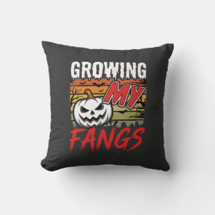 Halloween Growing My Fangs Vampire Pumpkin Throw Pillow