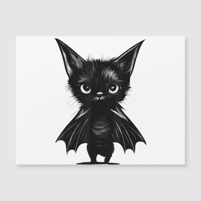 Halloween Grumpy Black Kitten In Bat Costume (Front)
