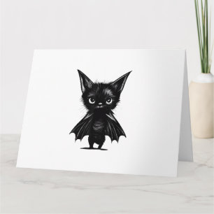 Halloween Grumpy Black Kitten In Bat Costume Card