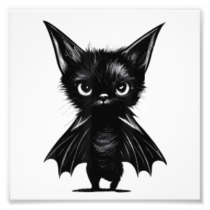 Halloween Grumpy Black Kitten In Bat Costume Photo Print
