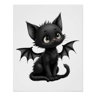 Halloween Grumpy Black Kitten In Bat Costume Poster