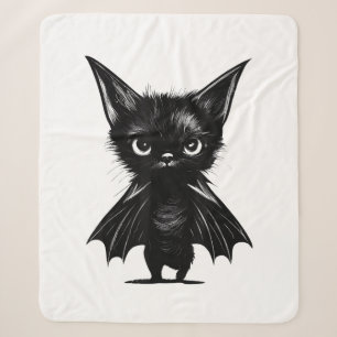 Halloween Grumpy Black Kitten In Bat Costume Sherpa Blanket