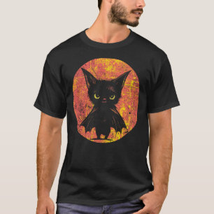 Halloween Grumpy Black Kitten In Bat Costume T-Shirt