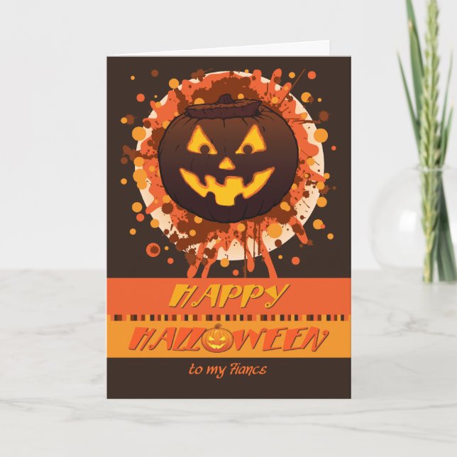 Halloween Grunge Pumpkin, for Fiance - Funny Card (Front)