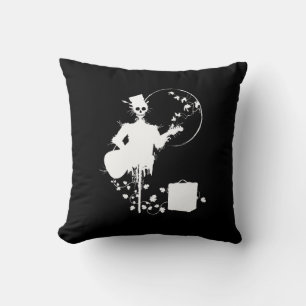Halloween Guitar Rock & Roll Skeleton Guitarist Throw Pillow