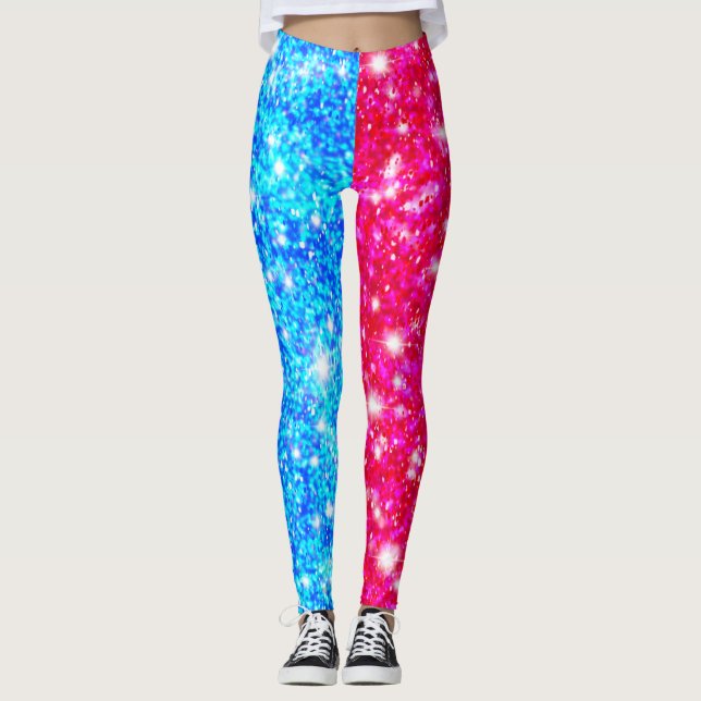 Halloween Half Red and Half Blue Sequin Leggings (Front)