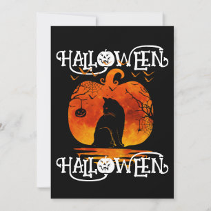 HALLOWEEN HALLOWEEN CAT BLACK PUMPKIN INVITATION