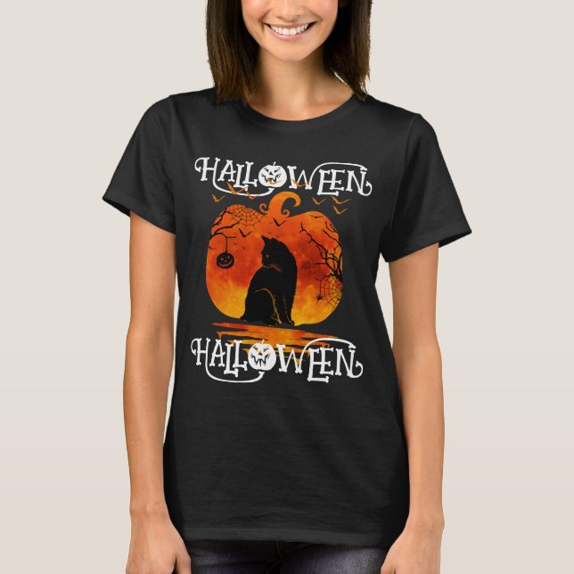  HALLOWEEN HALLOWEEN CAT BLACK PUMPKIN T-Shirt (Front)