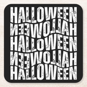 HALLOWEEN HALLOWEEN WARP TYPOGRAPHY SQUARE PAPER COASTER