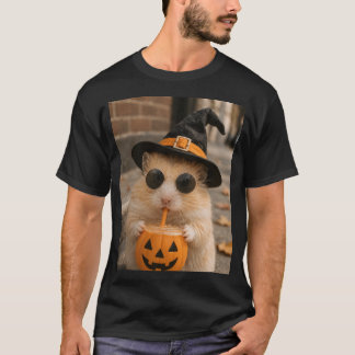 Halloween Hamster Drinking Pumpkin Iced Coffee  T-Shirt