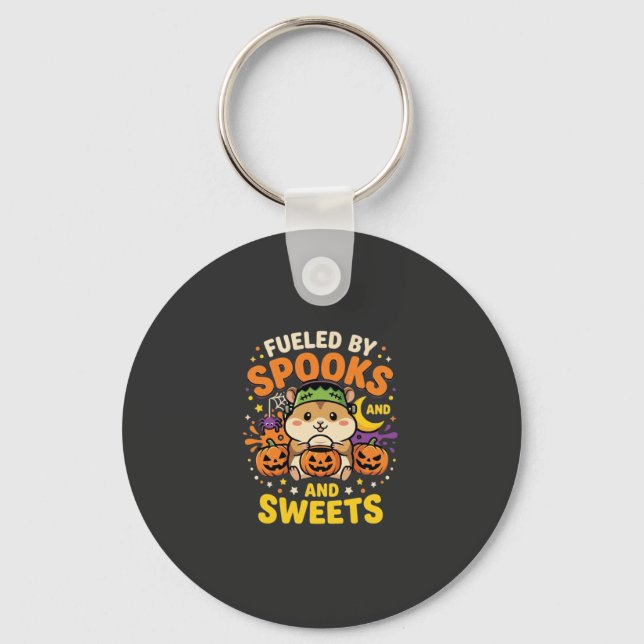 Halloween Hamster Fuelled By Spooks And Sweets_1 Keychain (Front)