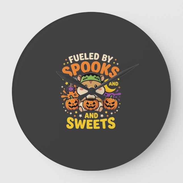 Halloween Hamster Fuelled By Spooks And Sweets_1 Large Clock (Front)