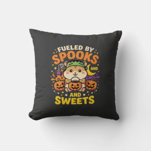 Halloween Hamster Fuelled By Spooks And Sweets_1 Throw Pillow