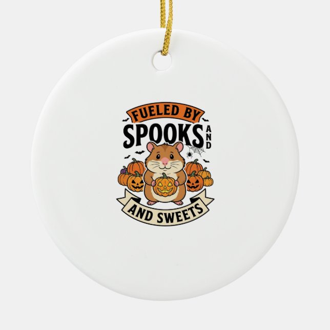 Halloween Hamster Fuelled By Spooks Funny Cute_1 Ceramic Ornament (Front)