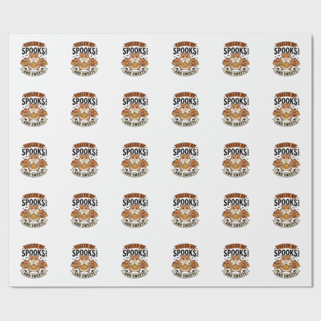 Halloween Hamster Fuelled By Spooks Funny Cute_1 Wrapping Paper (Flat)