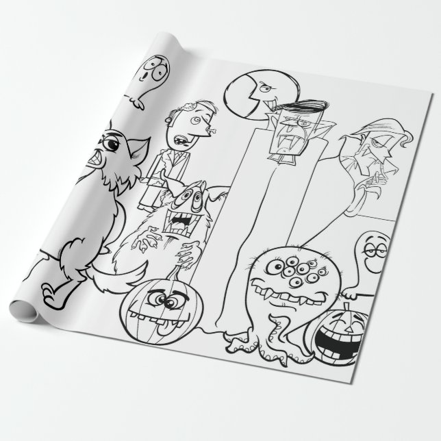 HALLOWEEN HAND DRAWN MONSTER Wrapping Paper (Unrolled)