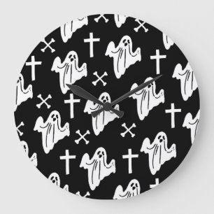 Halloween Hand Drawn Pattern Background Large Clock