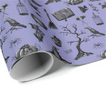 Halloween Hand-Drawn Wrapping Paper<br><div class="desc">Hand-Drawn Halloween illustrations in black ink. Features an assortment of Halloween-themed drawings, including a pumpkin, witch's hat, a broom, a bubbling cauldron, an enigmatic black cat, an ancient spell book, spiders and their intricate webs, an old spooky oak tree, a vintage bird cage, a raven, and gothic flowers.</div>