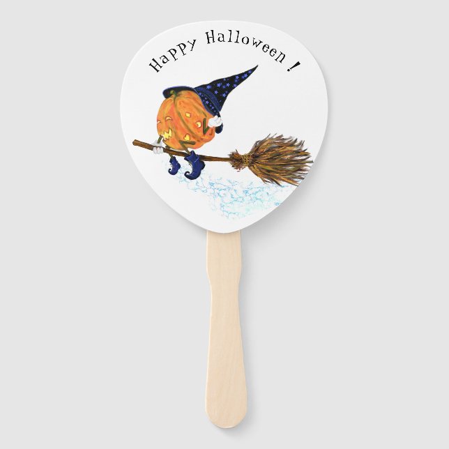 Halloween Hand Fan Witch Pumpkin Flying Broom (Front)
