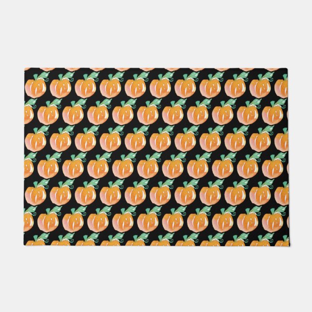 Halloween Hand Watercolored Pumpkins Pattern Doormat (Front)