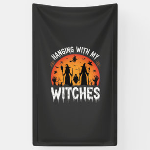 Halloween Hanging With My Witches Vintage Moon Banner