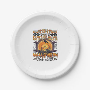 Halloween Happy Fishing Black Cats Pumpkins Crow A Paper Plate
