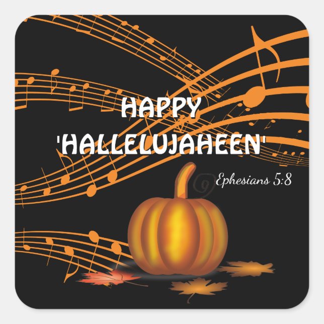 Halloween | HAPPY HALLELUJAHEEN | Pumpkin Square Sticker (Front)