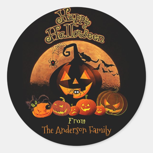 Halloween - Happy Halloween Pumpkins Classic Round Sticker (Front)