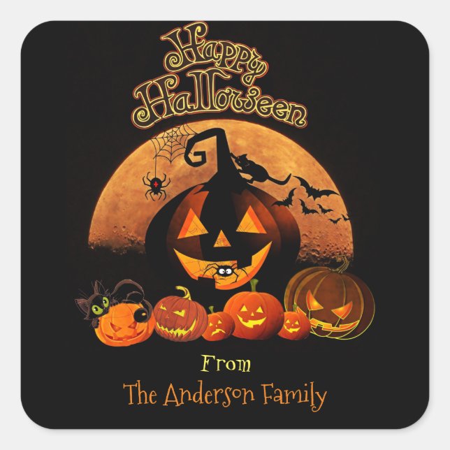 Halloween - Happy Halloween Pumpkins Square Sticker (Front)